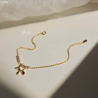 10K Solid Gold Balloon Dog Charm Bracelet