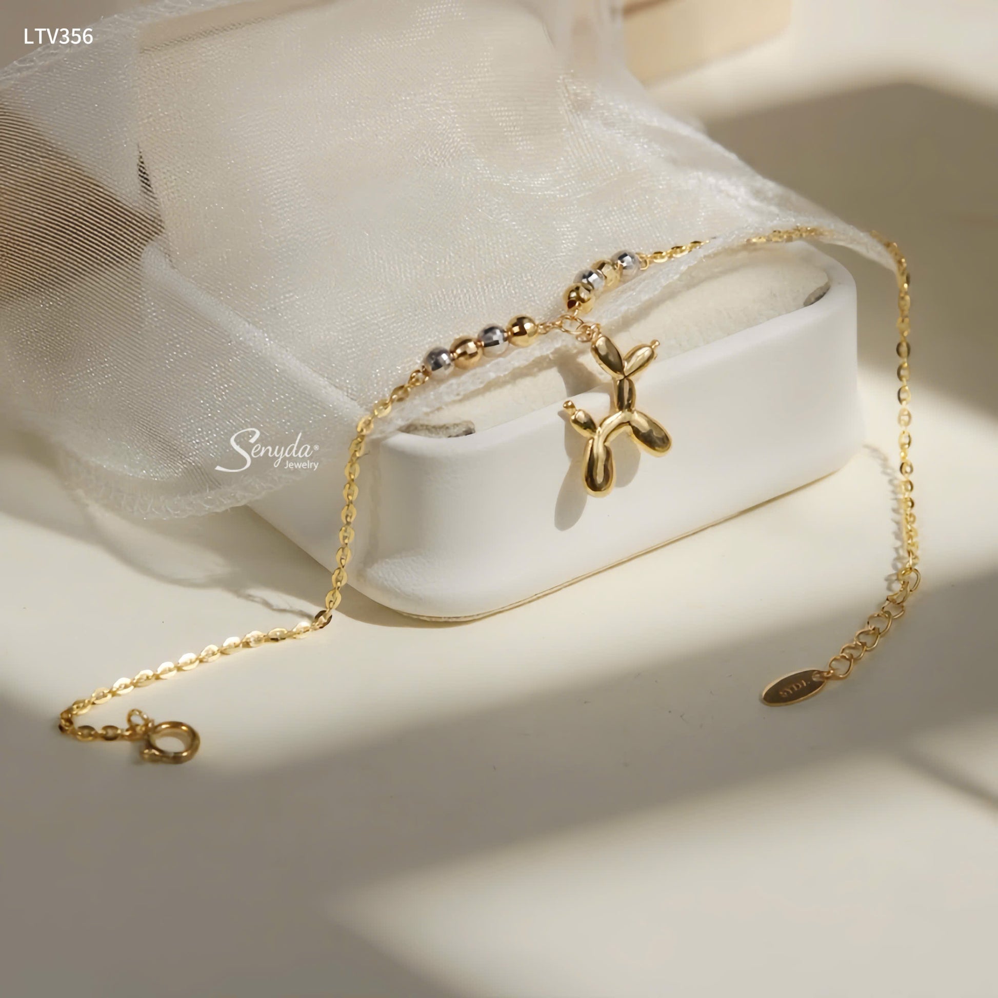 10K Solid Gold Balloon Dog Charm Bracelet