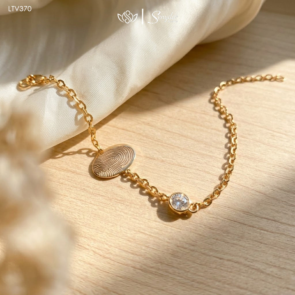 Custom Engraved Fingerprint Oval Disc Bracelet With Stone