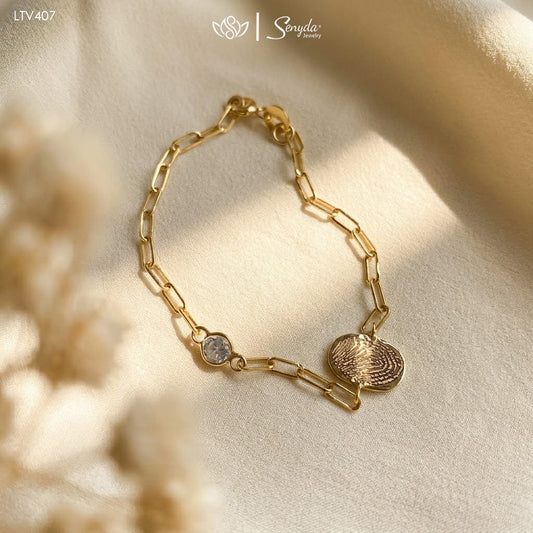 Custom Engraved Fingerprint In Paperclip Chain Bracelet With Stone