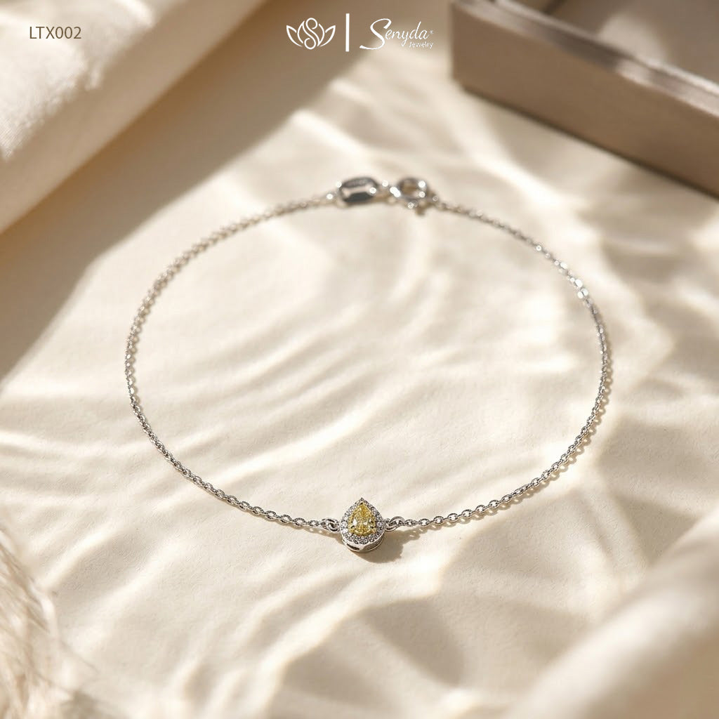 14K Solid White Gold Pear-Cut Diamond Halo Bracelet
