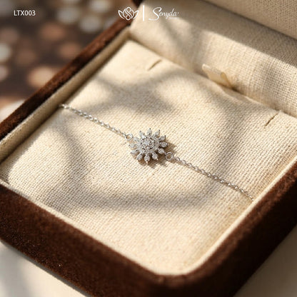 14K Solid White Gold Pave Sunflower Diamond Bracelet