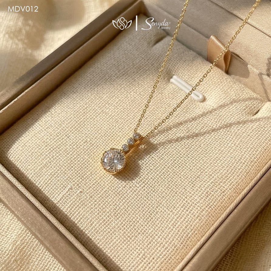 10K Solid Gold Round Cubic Zirconia Cluster Necklace