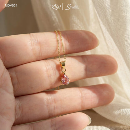 10K Solid Gold Pear Cut Tiny Tourmaline Necklace