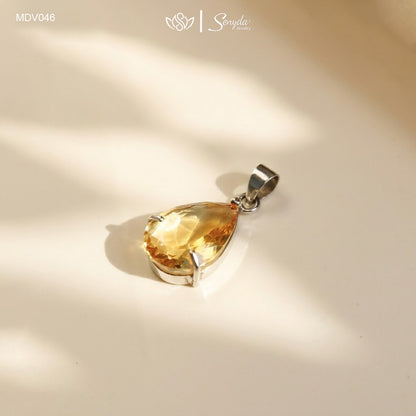 10K Solid Gold Pear Cut Citrine Pendant