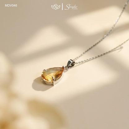 10K Solid Gold Pear Cut Citrine Pendant
