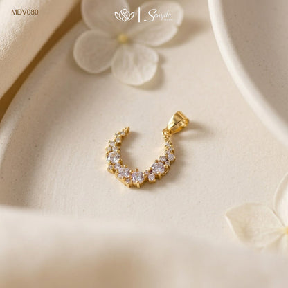 10K Solid Gold Pavé Moon Pendant Necklace