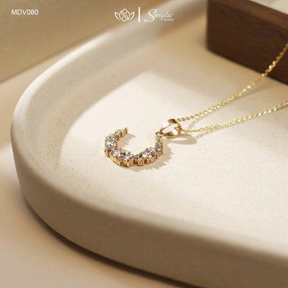 10K Solid Gold Pavé Moon Pendant Necklace