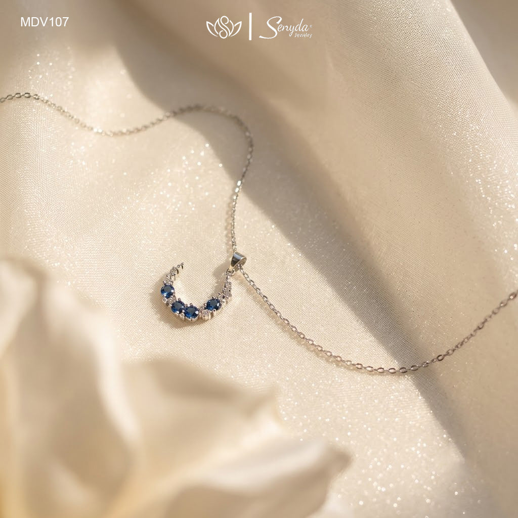 10K Solid Gold Crescent Moon Colorful Necklace