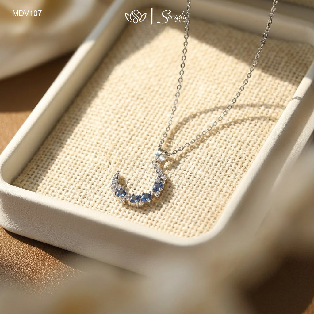 10K Solid Gold Crescent Moon Colorful Necklace