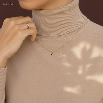 10K Solid Gold Round - Shaped Tiny Pink Tourmaline Bezel Necklace