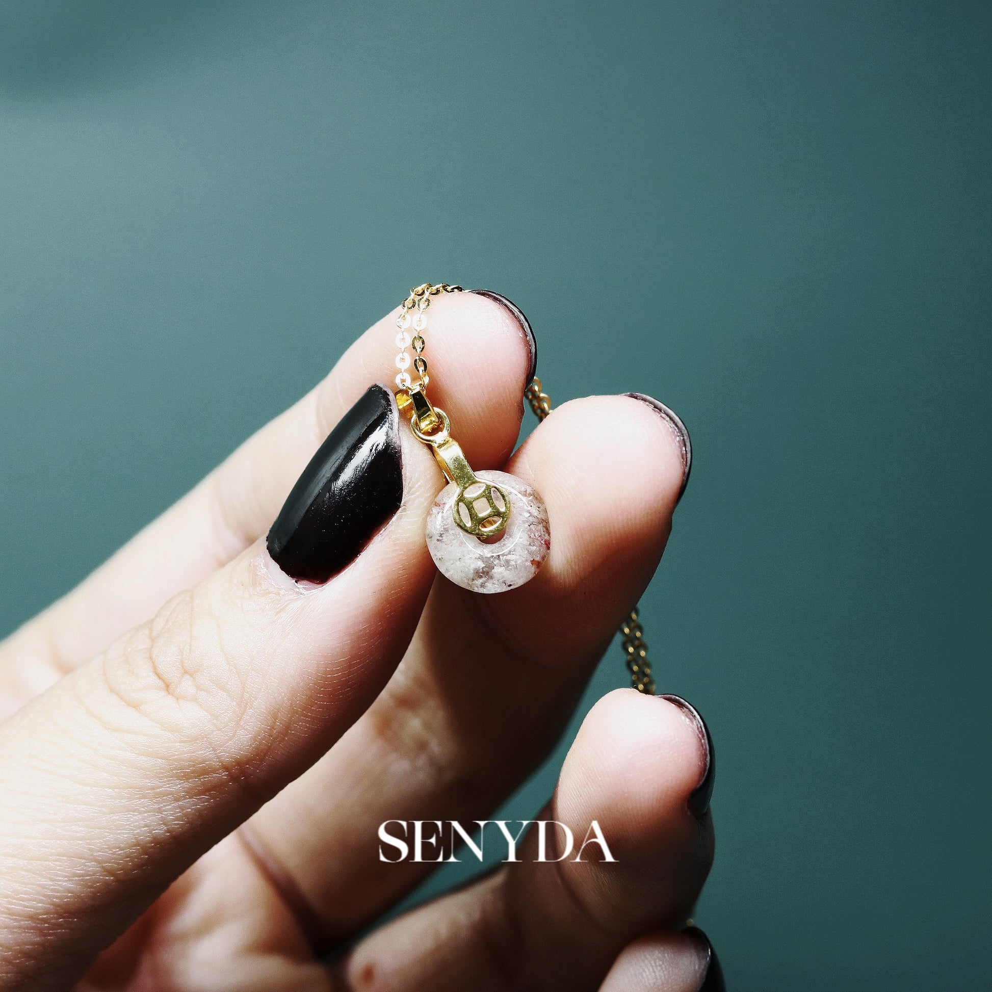 10K Solid Gold Donut Phantom Quartz Necklace