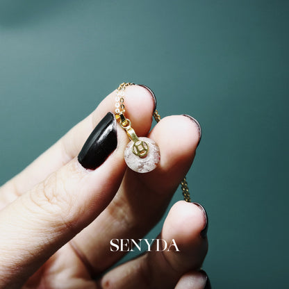 10K Solid Gold Donut Phantom Quartz Necklace