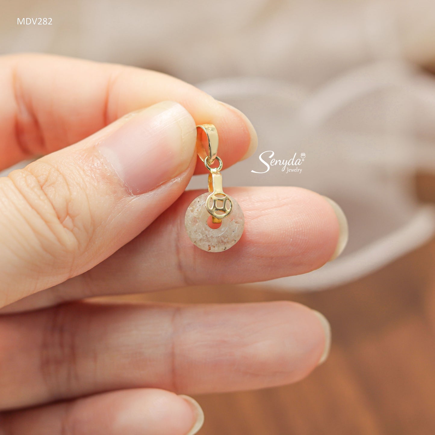 10K Solid Gold Donut Phantom Quartz Necklace