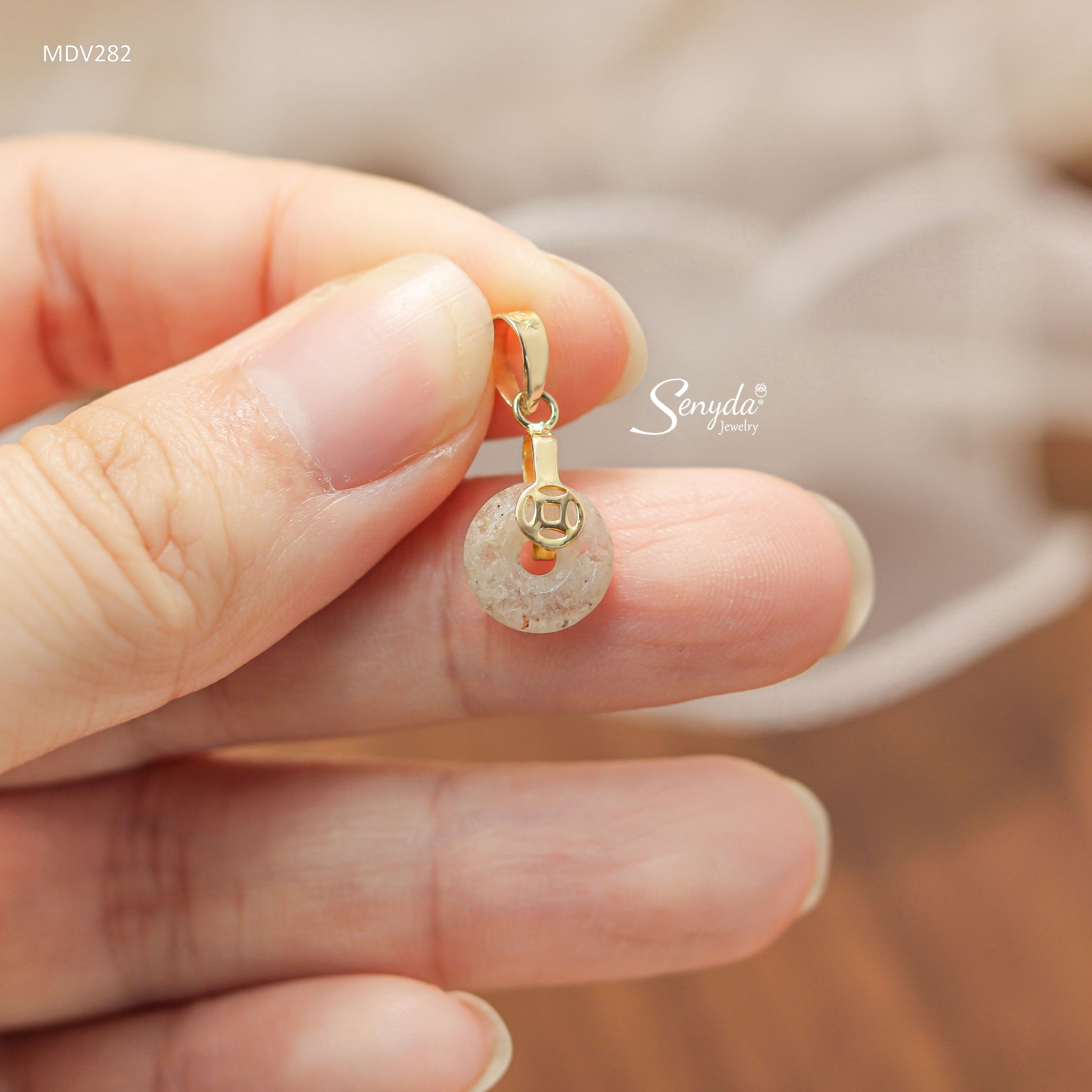 10K Solid Gold Donut Phantom Quartz Necklace