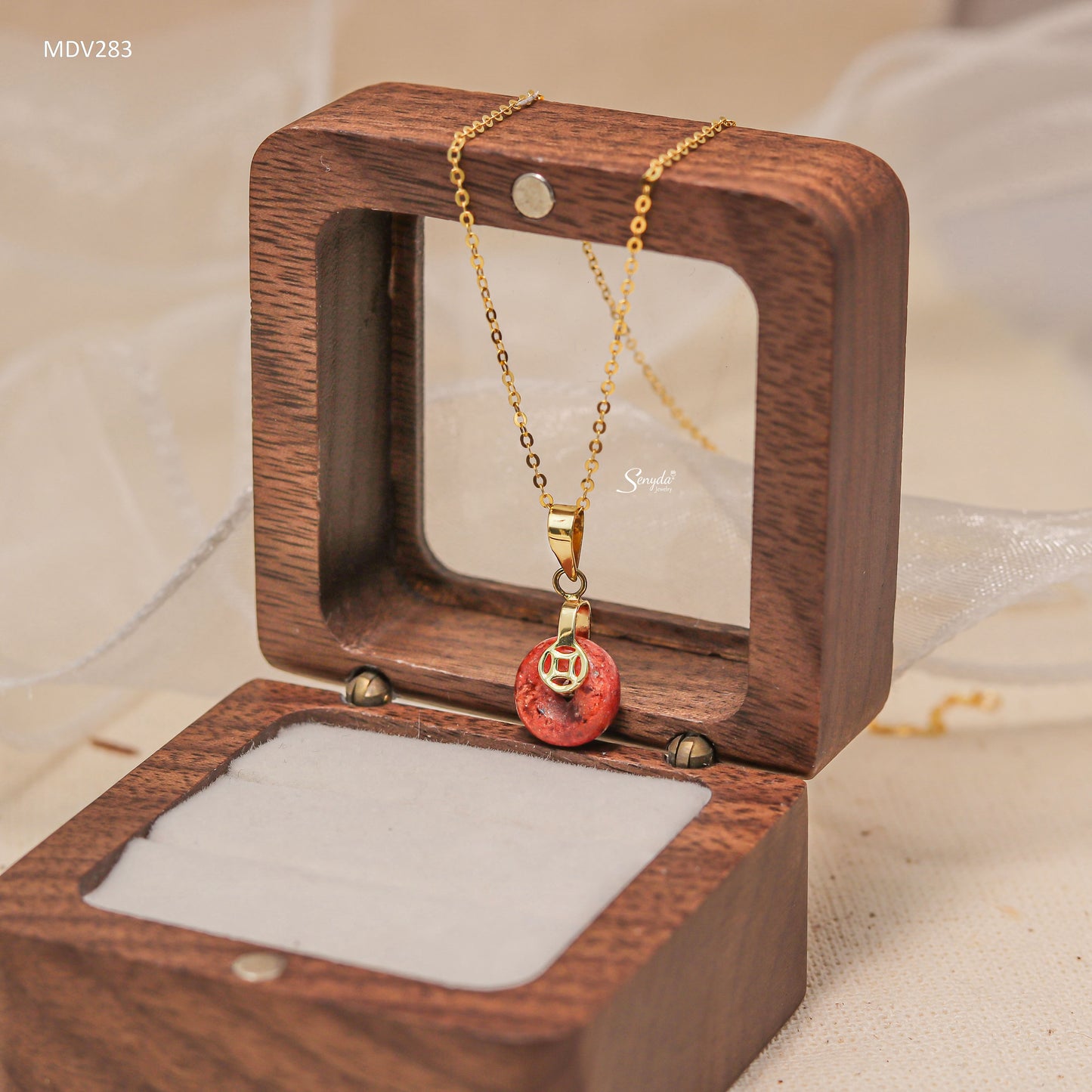 10K Solid Gold Donut Phantom Quartz Necklace