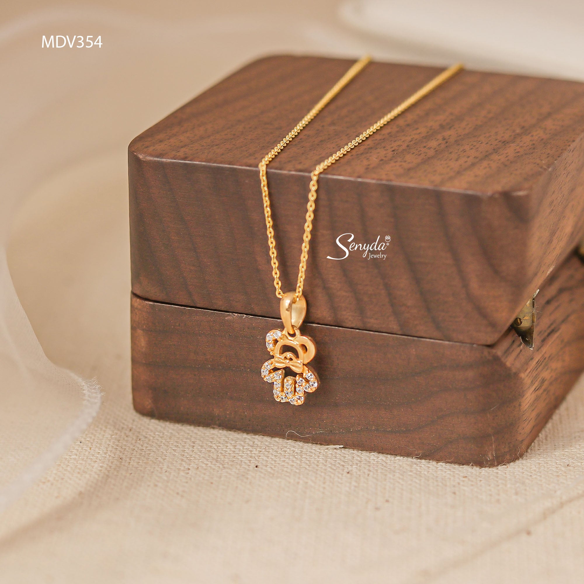 10K Solid Gold Pavé Hollow Bear Necklace