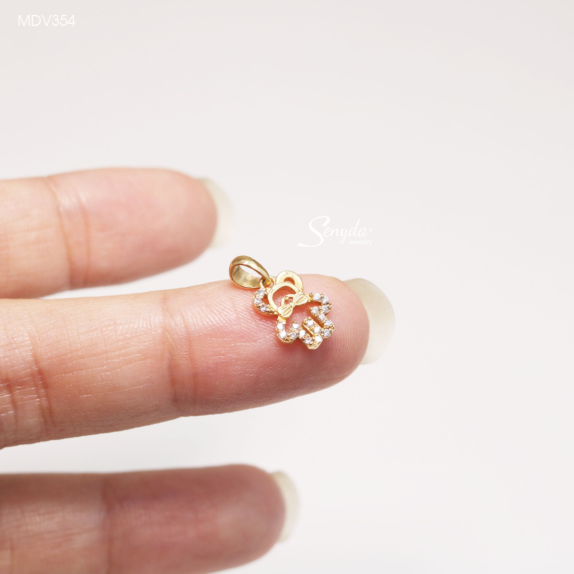 10K Solid Gold Pavé Hollow Bear Necklace