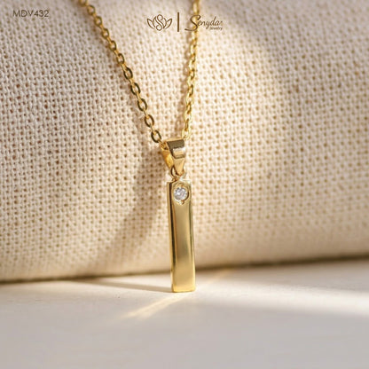 Custom Engraved Bar Pendant Necklaces With Stone Inlay