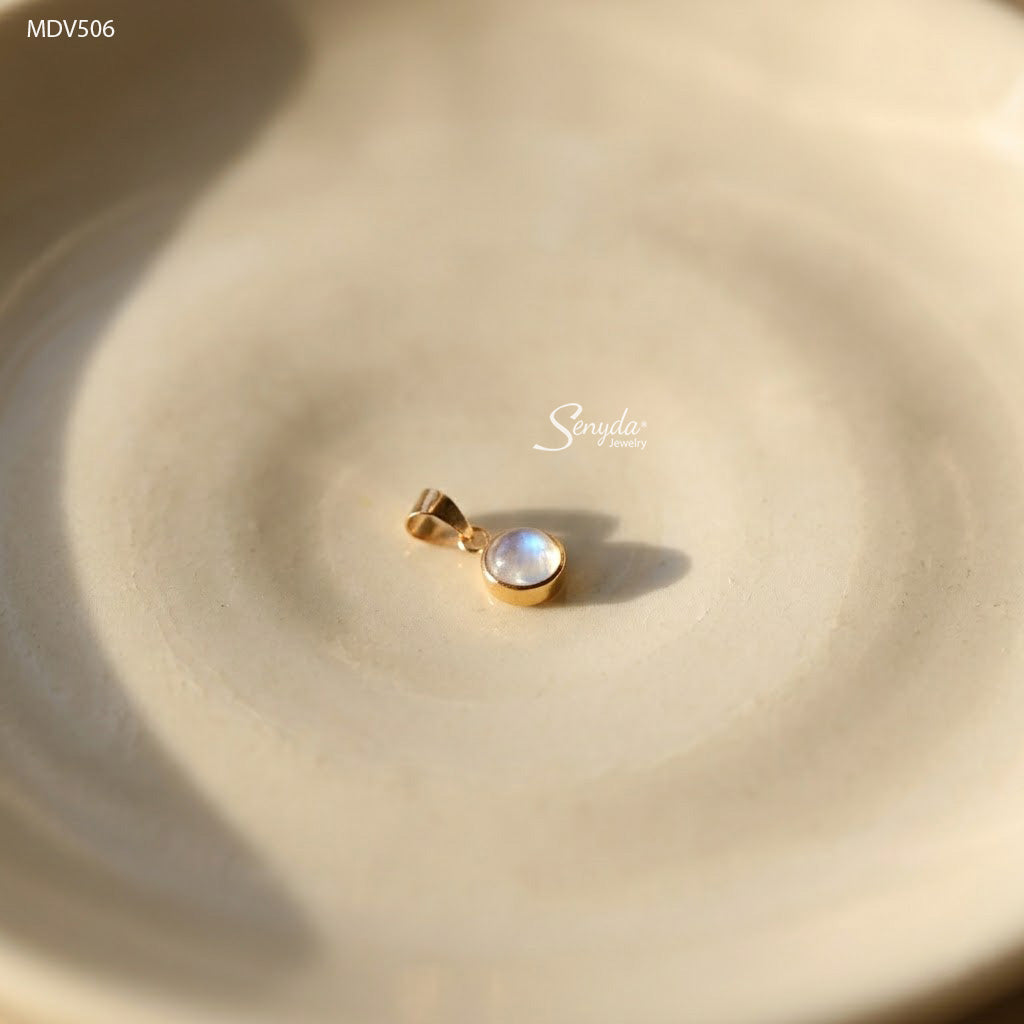 14K Solid Gold Bezel Set Moonstone Solitaire Pendant