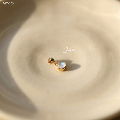 14K Solid Gold Bezel Set Moonstone Solitaire Pendant