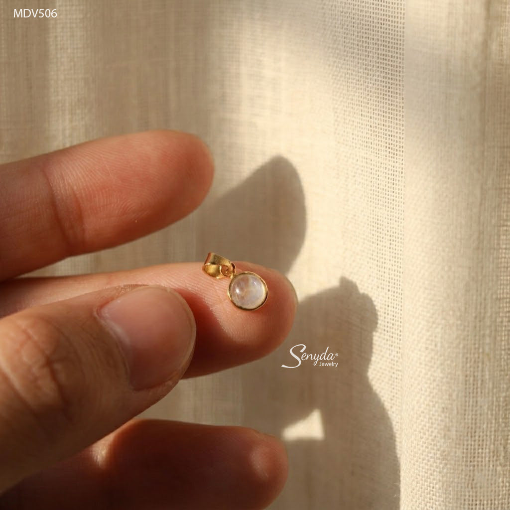 14K Solid Gold Bezel Set Moonstone Solitaire Pendant