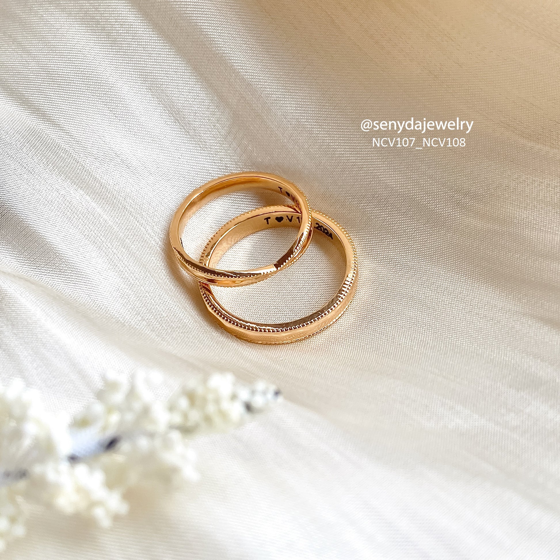 Beaded Border Patterned Wedding Rings