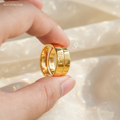 Senyda 18K Solid Gold Fingerprint Heart And Custom Name Wedding Ring Set