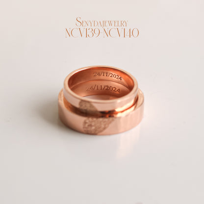 Senyda 18K Solid Gold Fingerprint Heart And Custom Name Wedding Ring Set