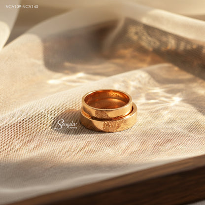 Senyda 18K Solid Gold Fingerprint Heart And Custom Name Wedding Ring Set