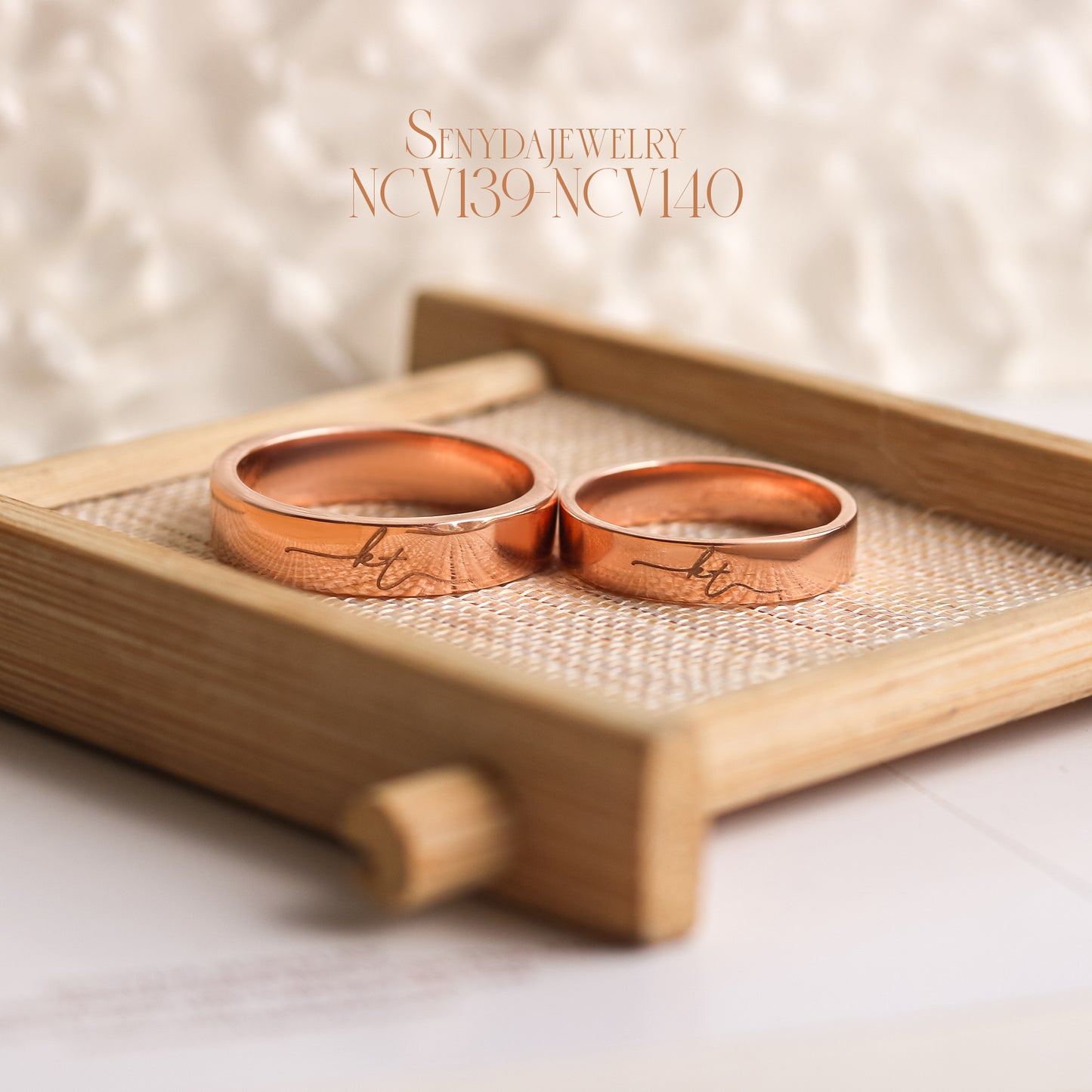 Senyda 18K Solid Gold Fingerprint Heart And Custom Name Wedding Ring Set