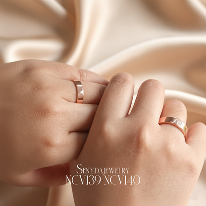 Senyda 18K Solid Gold Fingerprint Heart And Custom Name Wedding Ring Set