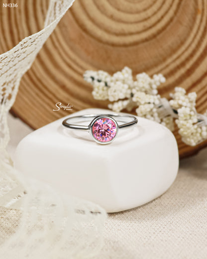 Sterling Silver 925 Solitaire CZ Stone Bezel Set Ring