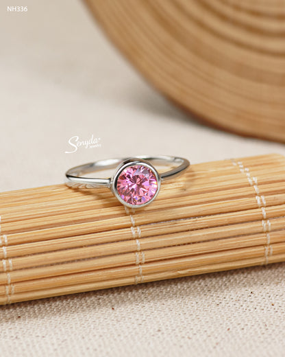 Sterling Silver 925 Solitaire CZ Stone Bezel Set Ring