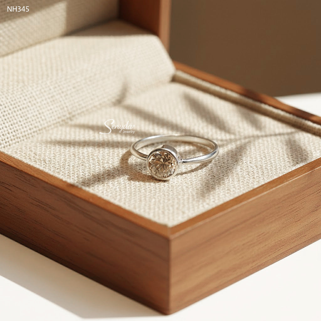 Sterling Silver 925 Solitaire CZ Stone Bezel Set Ring