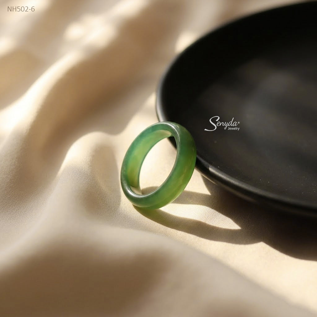 Natural Agate Solid Band Ring - Green Agate