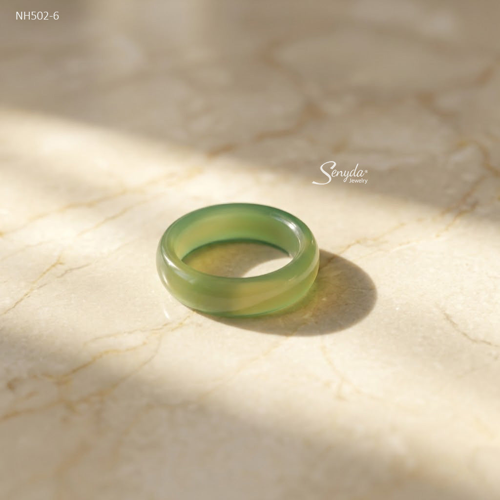 Natural Agate Solid Band Ring - Green Agate