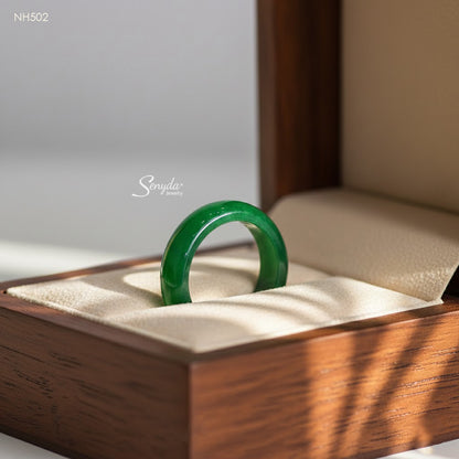 Natural Gemstone Solid Band Ring - Green Agate