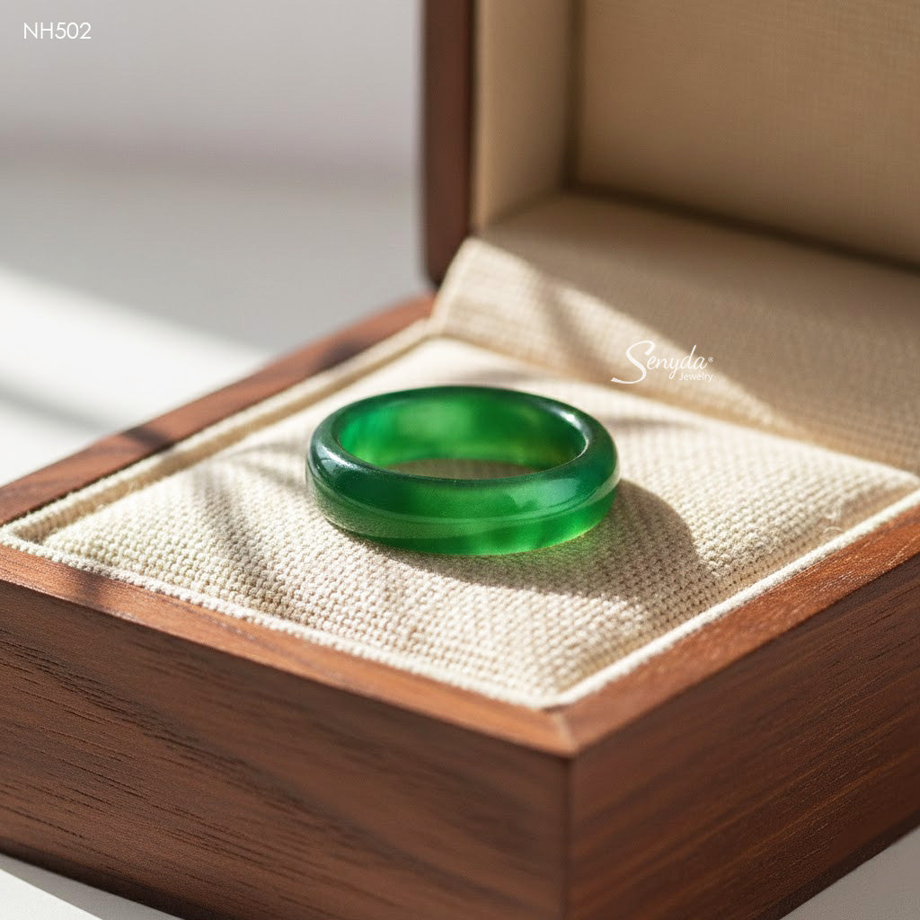 Natural Gemstone Solid Band Ring - Green Agate