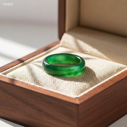 Natural Gemstone Solid Band Ring - Green Agate