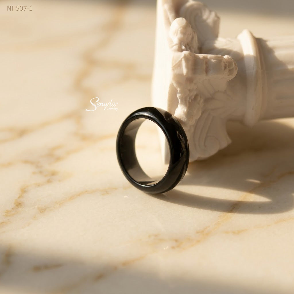 Natural Agate Solid Band Ring - Black Agate
