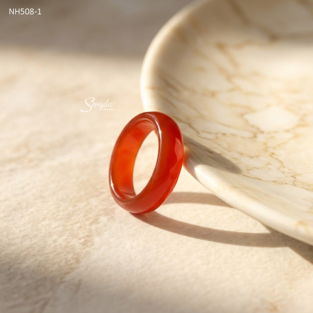 Natural Agate Solid Band Ring - Red Agate