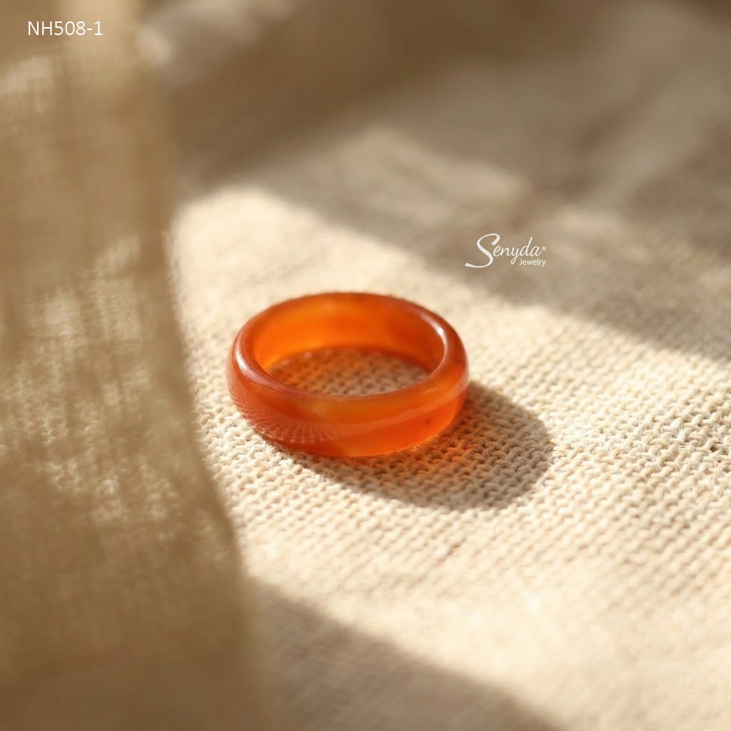 Natural Agate Solid Band Ring - Red Agate