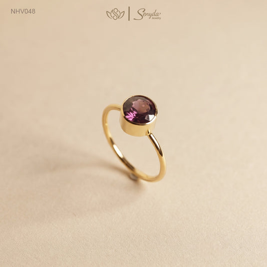 10K Solid Gold Round - Shaped Brilliant Cut Spinel Bezel Ring