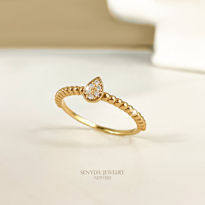 10K Solid Gold Pear-Shaped Micro Cluster CZ Ring