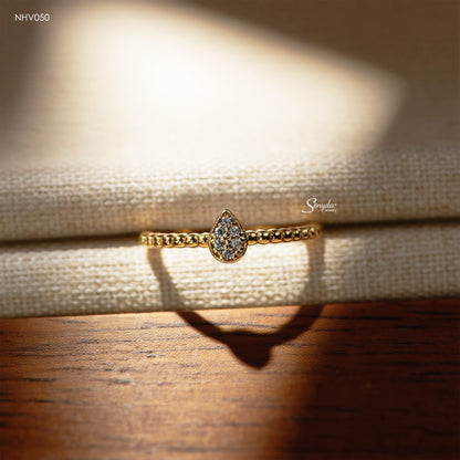 10K Solid Gold Pear-Shaped Micro Cluster CZ Ring