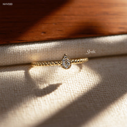 10K Solid Gold Pear-Shaped Micro Cluster CZ Ring
