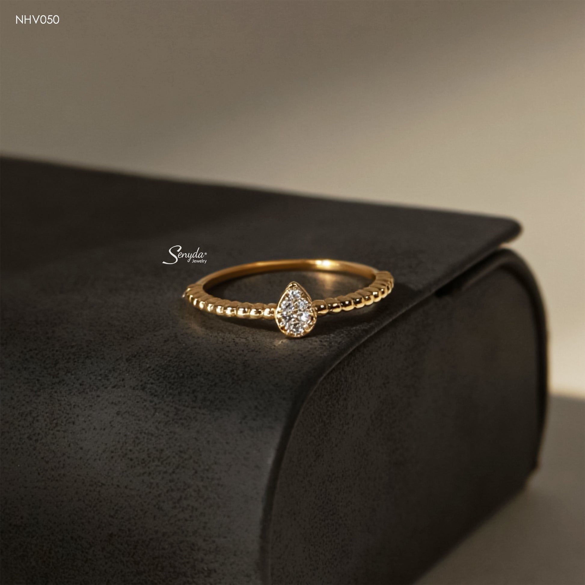 10K Solid Gold Pear-Shaped Micro Cluster CZ Ring