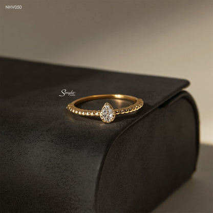 10K Solid Gold Pear-Shaped Micro Cluster CZ Ring