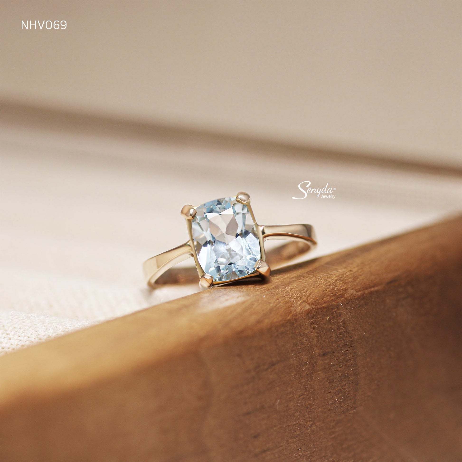 10K Solid Gold Cushion Shaped Topaz Ring - Main Image